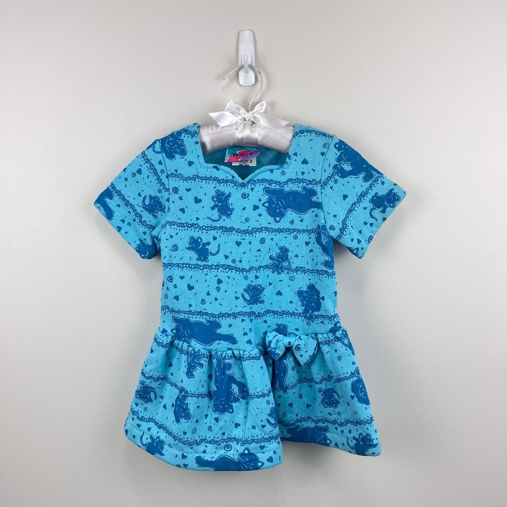 Vintage Teaze Summer Blue Animal Print Dress 4T USA NWT